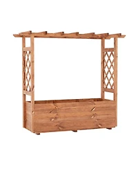 Gouun Wooden Elevated Raised Garden Bed with Hanging Roof for Outdoor Gardening
