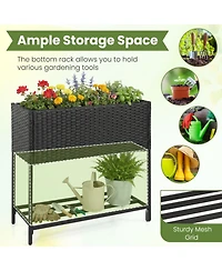 Gouun Elevated Garden Planter with Rattan Finish and Bottom Shelf