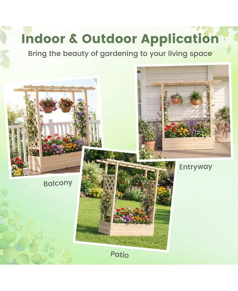 Gouun 45 in Tall Wooden Raised Garden Bed with Side Trellis and Hanging Roof