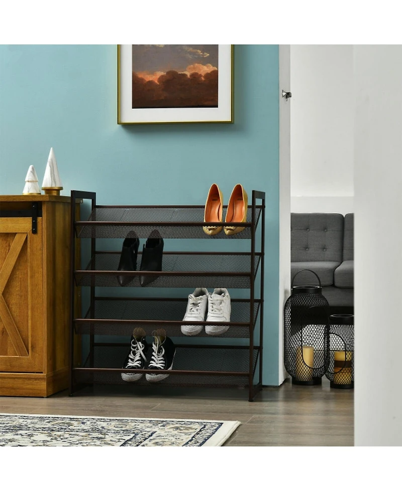 Gouun 4-Tier Metal Shoe Rack with Flat and Slanted Shelves