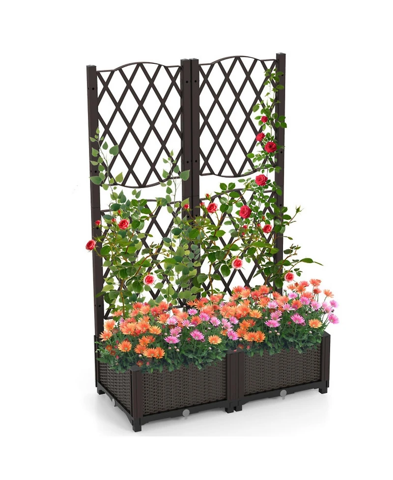 Gouun Set of 2 Pe Rattan Raised Garden Beds with Climbing Trellis