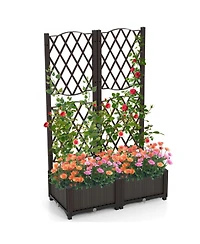 Gouun Set of 2 Pe Rattan Raised Garden Beds with Climbing Trellis