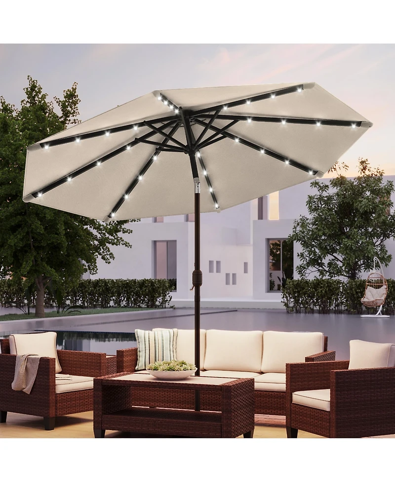 Sonkuki Patio 10Feet Led Market Umbrellas With Solar Lights, Table Umbrella For And Outdoor Tilt Button Deck Pool