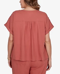 Ruby Rd. Plus Lightweight Pleated Short-Sleeve Top