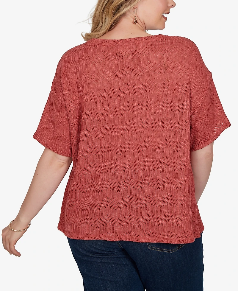 Ruby Rd. Plus Crochet Diamond Textured Knit Top