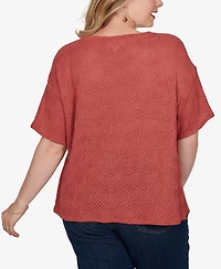 Ruby Rd. Plus Crochet Diamond Textured Knit Top