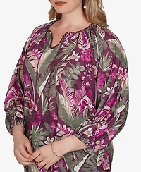 Ruby Rd. Plus Tropical Print Knit Tassel Top