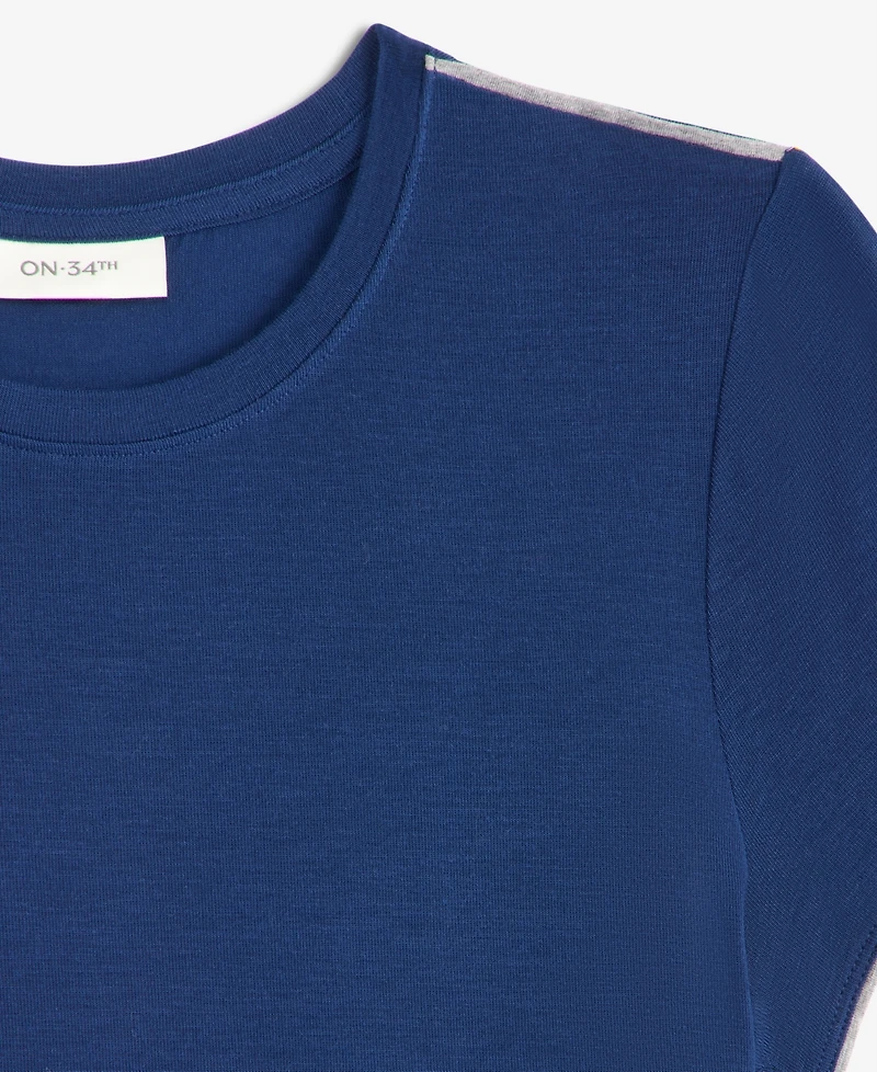 On 34th Women's Piped Tissue Jersey Layering Crewneck T-Shirt, Macy's Exclusive