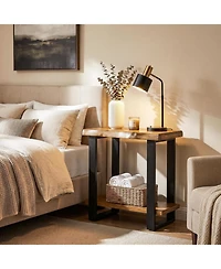 Tribesigns Solid Wood Side Table, Industrial Pine Wood Nightstand with Iron Frame, 2-Tier Storage Shelf