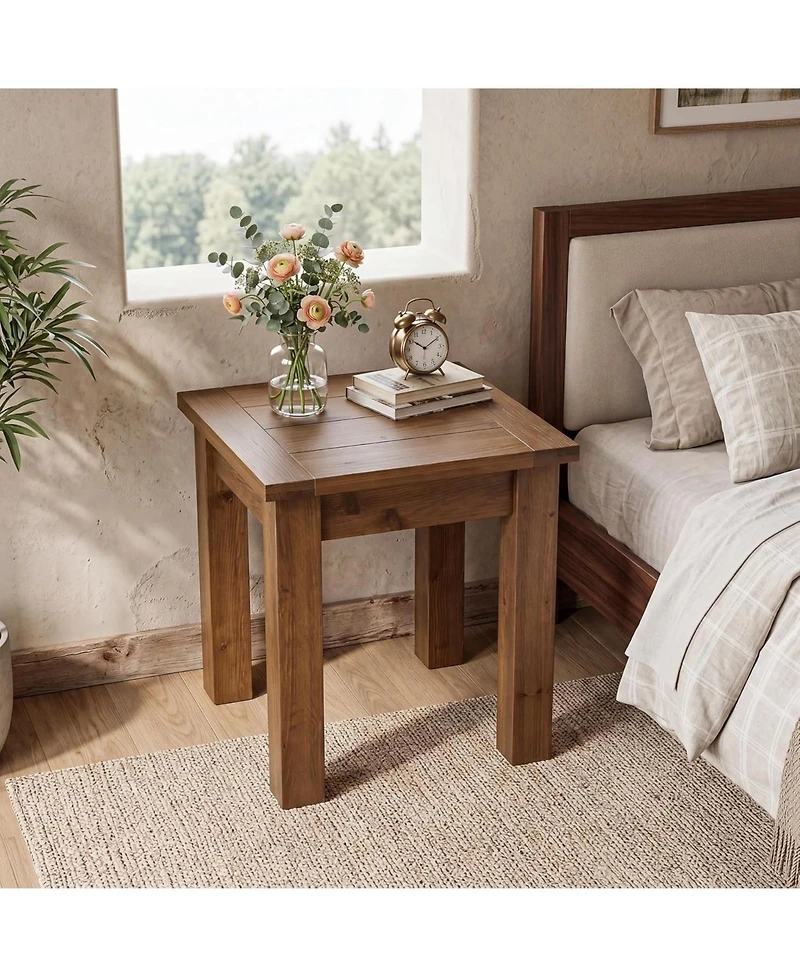 Tribesigns Solid Wood Side Table, Farmhouse Square End Tale with Stable 4 Legs