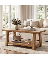 Tribesigns Rustic Solid Wood Coffee Table, 2-Tier Rectangle Accent Center Table with Lower Storage Shelf, Farmhouse Simple Cocktail Tea Tables