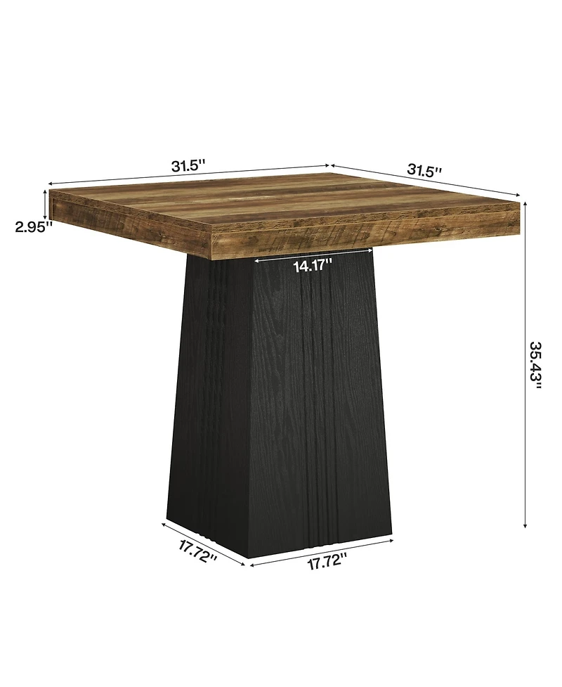 Tribesigns Square Bar Table, 35.4 Inch Height Bistro Pub Table with Fluted Hollow Base