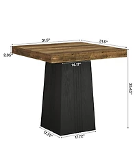 Tribesigns Square Bar Table, 35.4 Inch Height Bistro Pub Table with Fluted Hollow Base