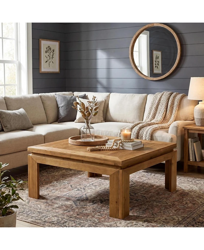 Tribesigns Solid Wood Square Coffee Table, 39.4" x 39.4" Farmhouse Cocktail Center Table with Recessed Edge Design, Easy Assembly