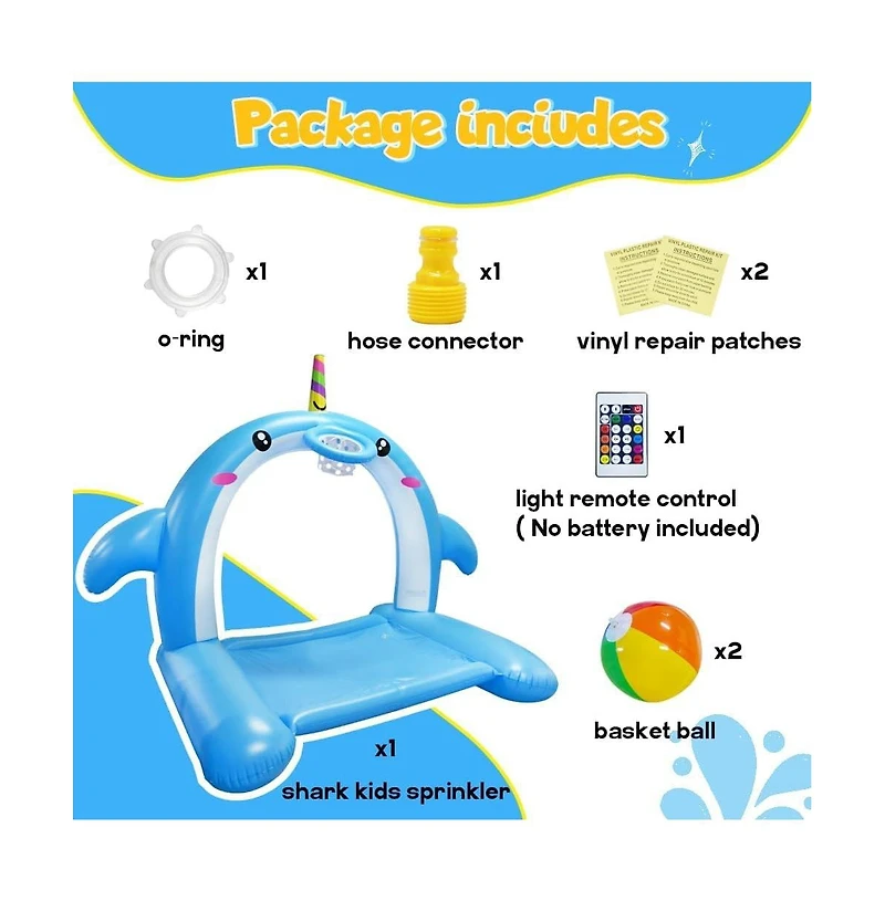 Aofar Inflatable Whale Sprinkler Splash Pad Basketball Led