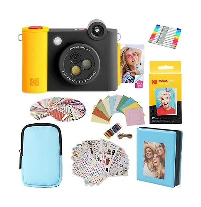 Kodak Smile+ 2-in-1 Instant Print Camera Gift Bundle w/ Blue Case, Zink 20pk and Accessories
