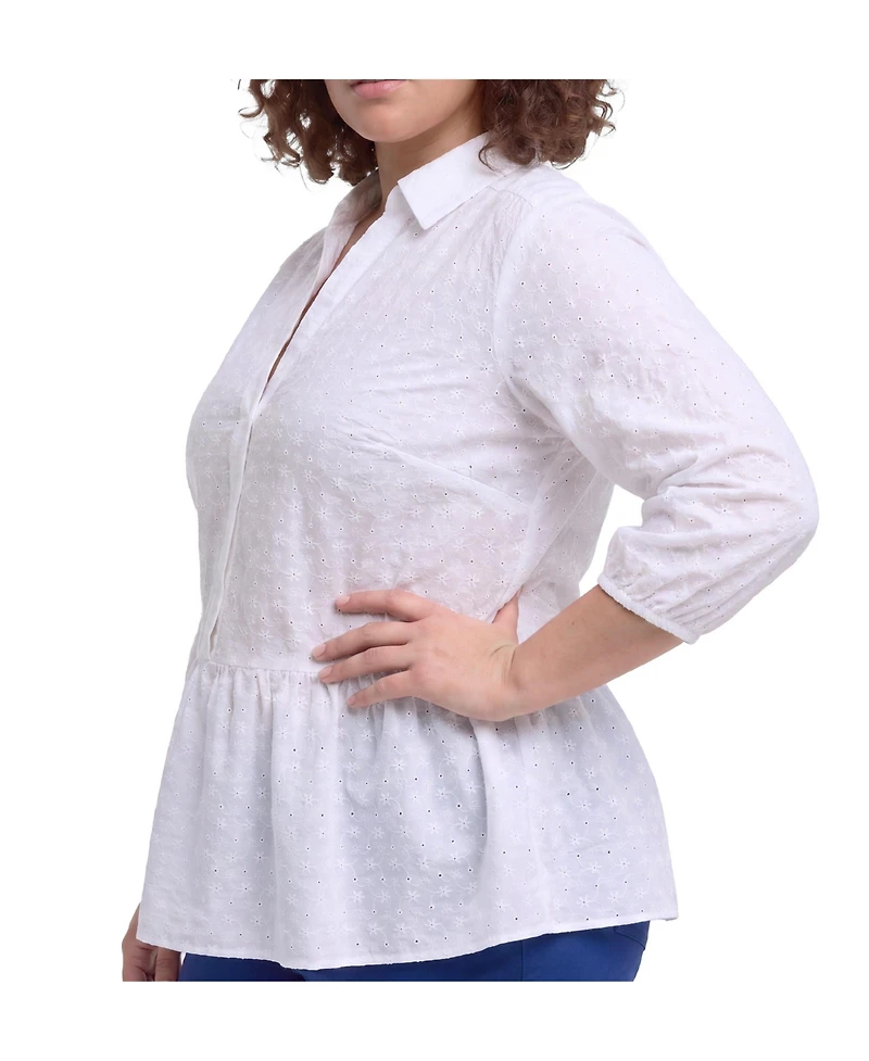 Torrid Plus Belle Isle Peplum Eyelet Button Down Top
