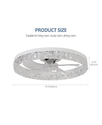 Clihome Acrylic Ceiling Fan Light with Remote Control, Dimmable Led Chandelier, 6-Speed Adjustable