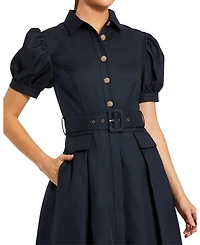 Mac Duggal Women's Puff Sleeve Shirt Dress with Belted Waist