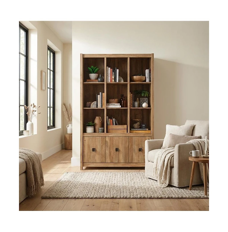 Starlight Canyon Home Wooden Bookcase in Sindoori Mango Finish with Modern Farmhouse Style