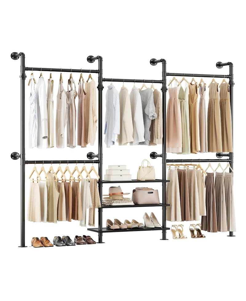 Aheaplus Industrial Pipe Clothing Rack Wall Mounted Closet System