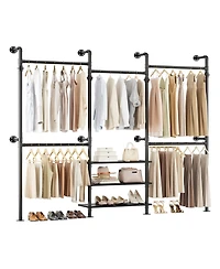 Aheaplus Industrial Pipe Clothing Rack Wall Mounted Closet System
