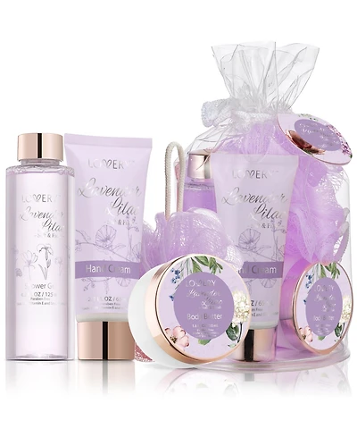 Lovery Lavender Lilac Home Spa Gift Set - 5 Pc Travel Care Kit