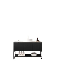 Sillysis 48 Inch Modern Bathroom Vanity with Ceramic Vessel Sink, Sintered Stone Countertop, Soft Close Doors