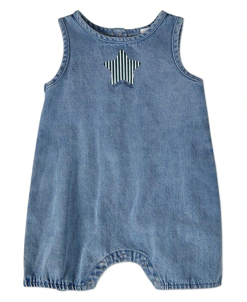 MeMoi Baby Boys "Petit Etoile" Cotton Denim Shorts-Style Romper