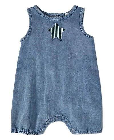 MeMoi Baby Boys "Petit Etoile" Cotton Denim Shorts-Style Romper