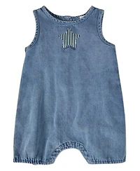 MeMoi Baby Boys "Petit Etoile" Cotton Denim Shorts-Style Romper