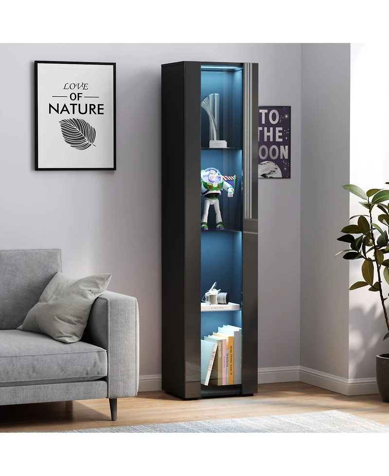 flynama Tall Side Cabinet with Led Strip Lights 40 Inch High Storage Lamp Furniture