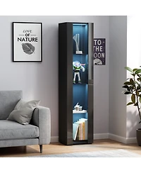 flynama Tall Side Cabinet with Led Strip Lights 40 Inch High Storage Lamp Furniture