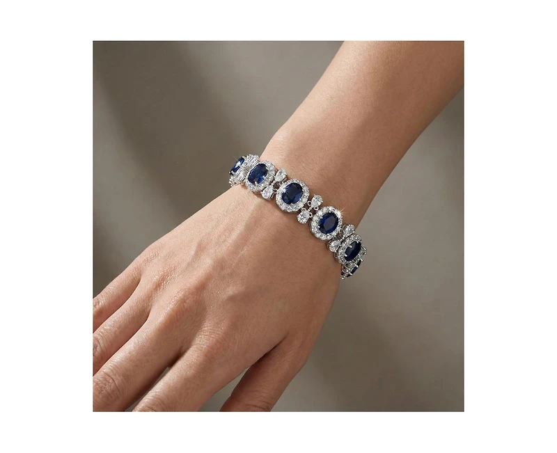 Genevive Dazzling White Gold Plated Cz Oval and Pave Statement Bracelet