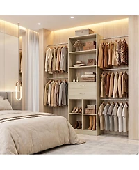 Aheaplus Wooden Closet Organizer with 2 Drawers and 5 Haning Rods