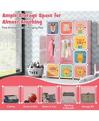 Gouun 12-Cube Kids Wardrobe Closet Hanging Section Doors Storage Organizer