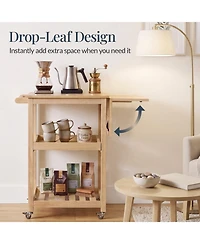 Best Choice Products Rolling Kitchen Island Cart with Drop Leaf Extension, Solid Wood, Tray, Shelf, Wheels