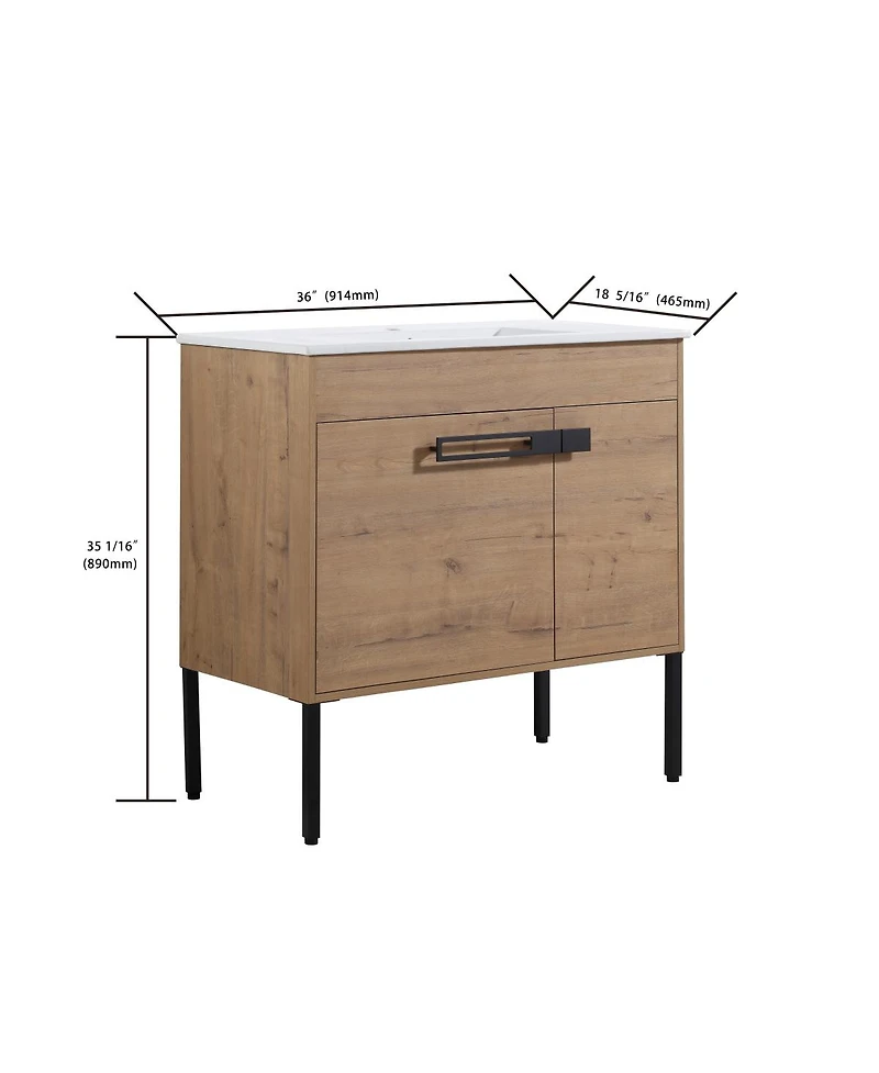 Sillysis Modern Bathroom Vanity with Ceramic Sink, Wall Mounted or Freestanding, Soft Close Doors