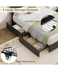 Homfan Led Bed Frame with 4 Drawers, Pu Leather Platform Charging Station for Bedroom