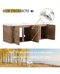 Sillysis 60 Inch Wall Mounted Modern Bathroom Vanity with Double Resin Sink, Soft Close Doors, Plywood Cabinet for Storage