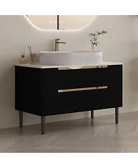 Thirtypeachy 36" Walnut Modern Sintered Stone Freestanding Bathroom Vanity Set, Ceramic Sink Included, 2 Drawers And Cabinets