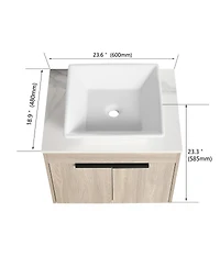 Sillysis Wall Mounted Bathroom Vanity with Ceramic Vessel Sink, Side Storage Shelf, Soft Close Doors