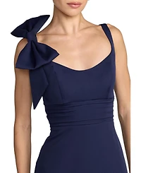 Mac Duggal Women's Petite Sleeveless Crepe Gown with Scoop Neck and Bow Detail