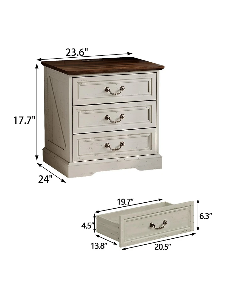 Homsee Modern Storage Side Table with Drawer - 24-Inch Wide Cabinet Antique Bronze Handle | Living Room and Bedroom End