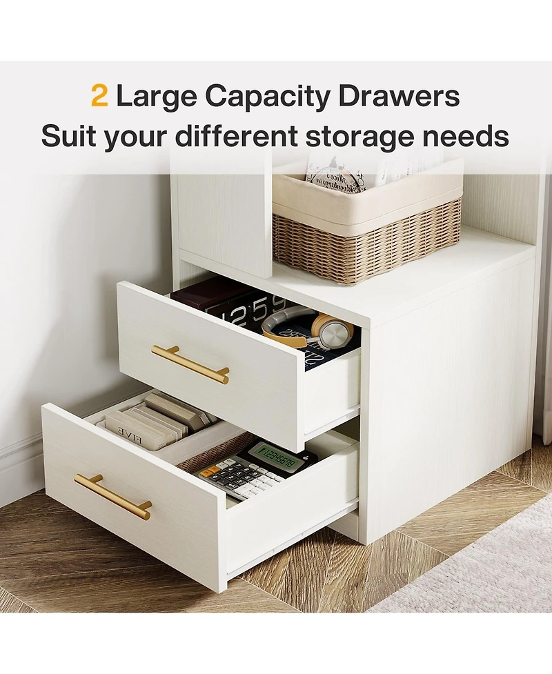 Slickblue Corner Bookcase with 5 Tier Storage Shelves and 2 Drawers