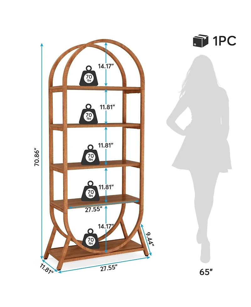 Slickblue Modern 5-Tier Open Bookcase with Arched Shelves