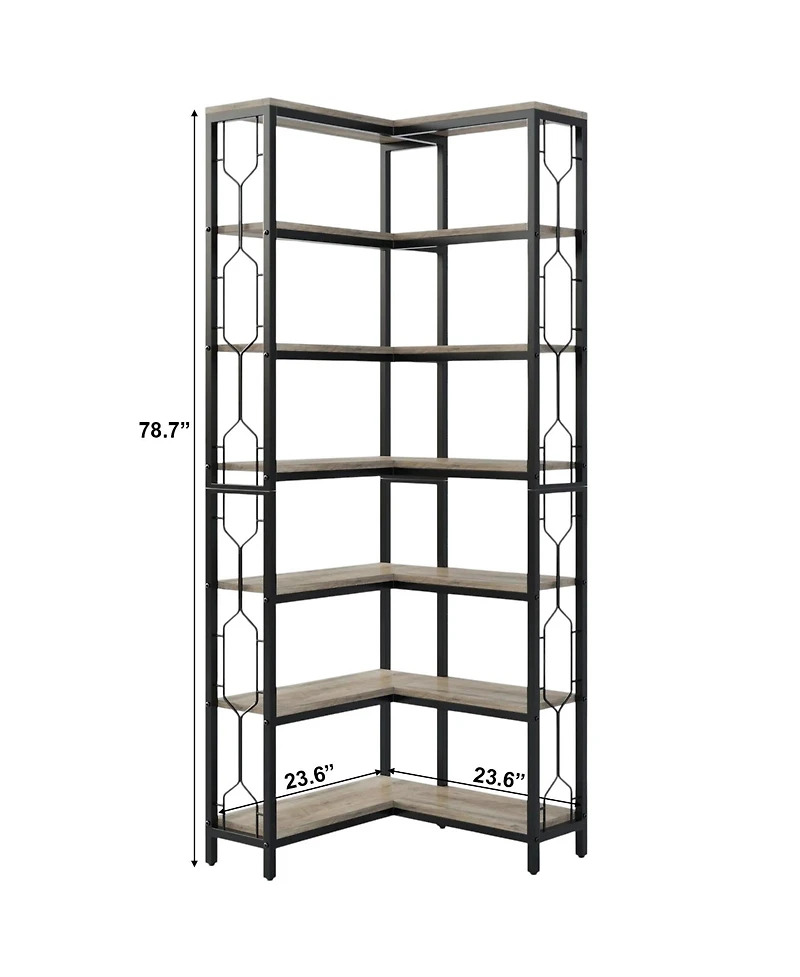 Slickblue Industrial Corner Bookcase with 7 Open Storage Shelves