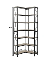 Slickblue Industrial Corner Bookcase with 7 Open Storage Shelves
