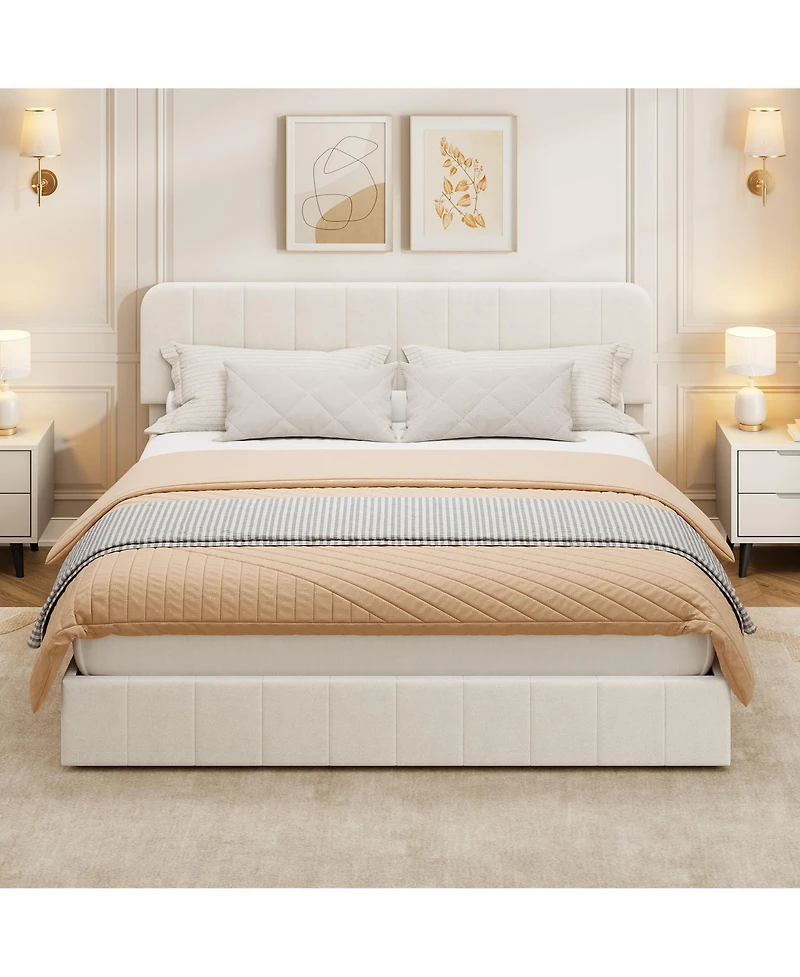 homfan Velvet Platform Bed Frame Channel Tufted Wingback Headboard Upholstered Wood Slats No Box Spring
