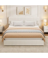 homfan Velvet Platform Bed Frame Channel Tufted Wingback Headboard Upholstered Wood Slats No Box Spring